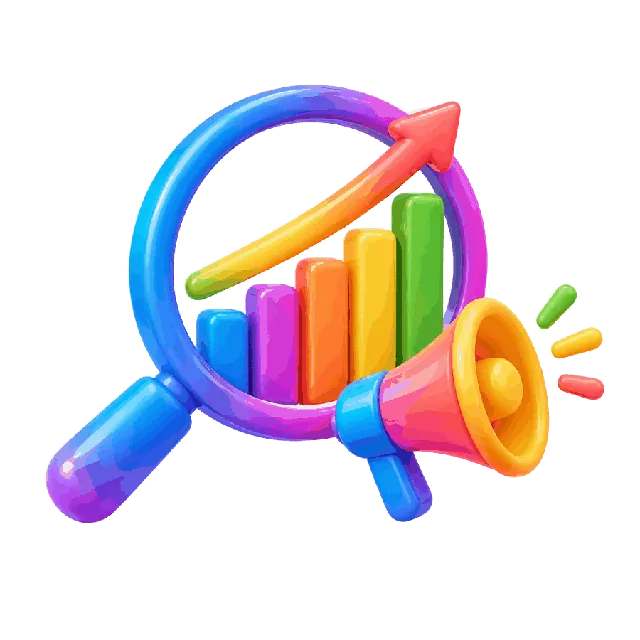 SEO 行銷 — 搜尋排名與數據成長插畫